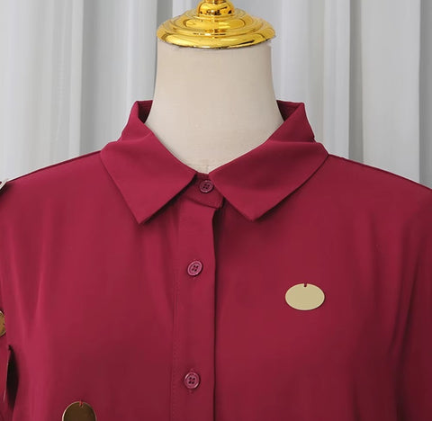 New Elegant Long Sleeve Shirt With High Waist Mini Skirt Set CODE: KAR4975