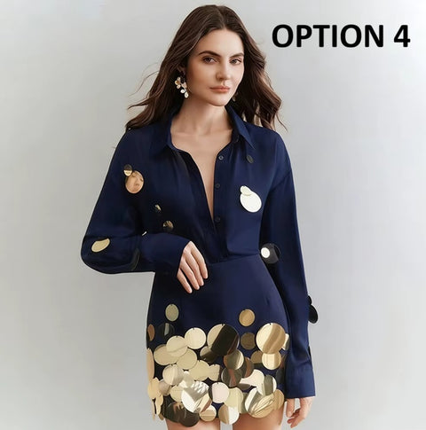New Elegant Long Sleeve Shirt With High Waist Mini Skirt Set CODE: KAR4975