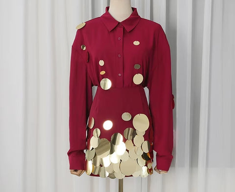 New Elegant Long Sleeve Shirt With High Waist Mini Skirt Set CODE: KAR4975