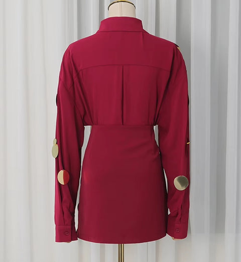 New Elegant Long Sleeve Shirt With High Waist Mini Skirt Set CODE: KAR4975