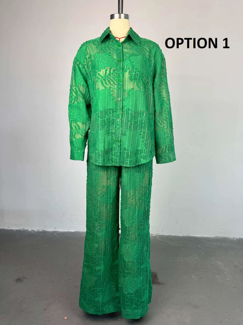 New Perspective Long Sleeve Shirt and Wide Leg Pants Set CODE: KAR4977