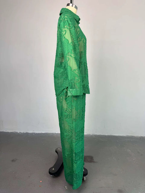 New Perspective Long Sleeve Shirt and Wide Leg Pants Set CODE: KAR4977