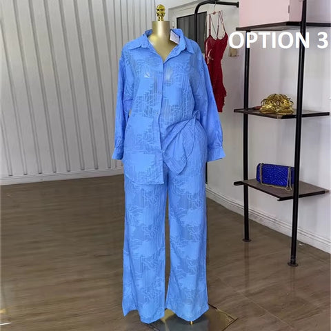New Perspective Long Sleeve Shirt and Wide Leg Pants Set CODE: KAR4977