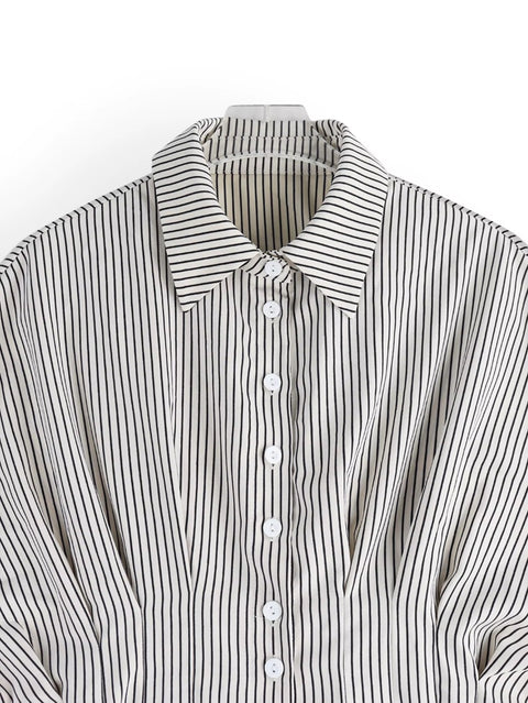 New Casual Versatile Striped Pleated Slimming Collar Top CODE: KAR4978