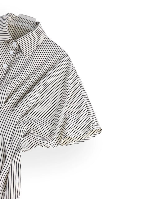 New Casual Versatile Striped Pleated Slimming Collar Top CODE: KAR4978