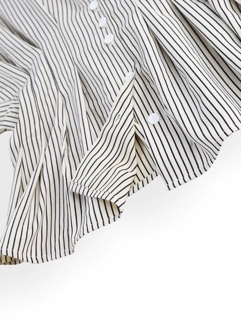 New Casual Versatile Striped Pleated Slimming Collar Top CODE: KAR4978