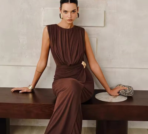 New Pleated Sleeveless Elegant Party Sexy Long Dress CODE: KAR4980
