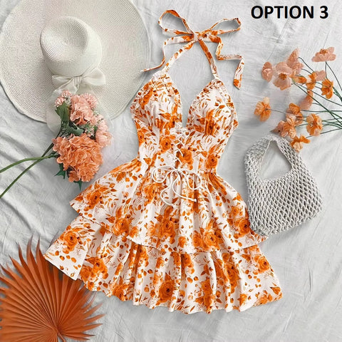 New Lace Up Halter Ruffle Rose Flower Mini Dresses CODE: KAR4982