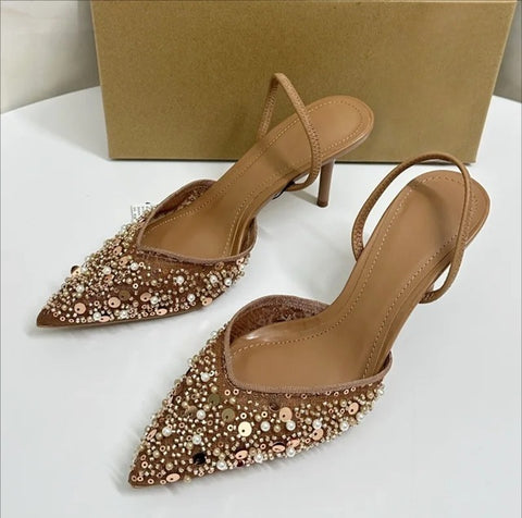 New Sparkling Sequins Beads Mesh Luxury High Heels CODE: KAR4987