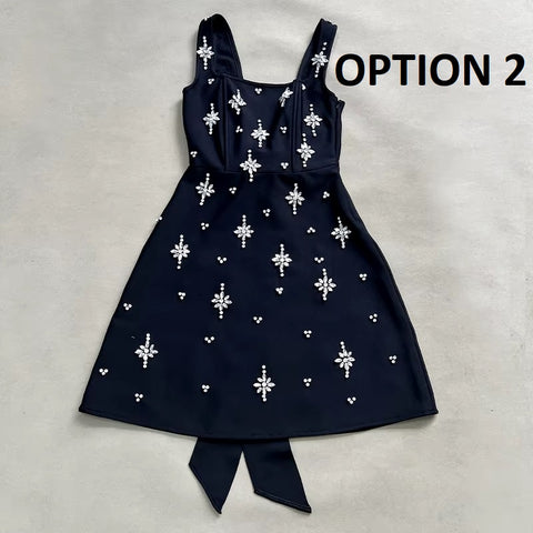 New Spaghetti Strap rosette Hand-sewn Rhinestones A-line dress CODE: KAR4991