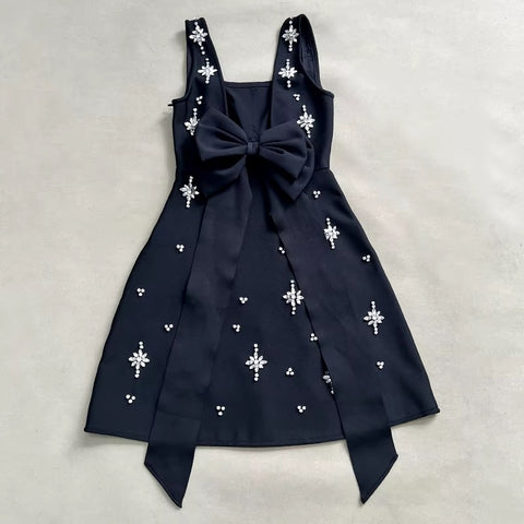 New Spaghetti Strap rosette Hand-sewn Rhinestones A-line dress CODE: KAR4991