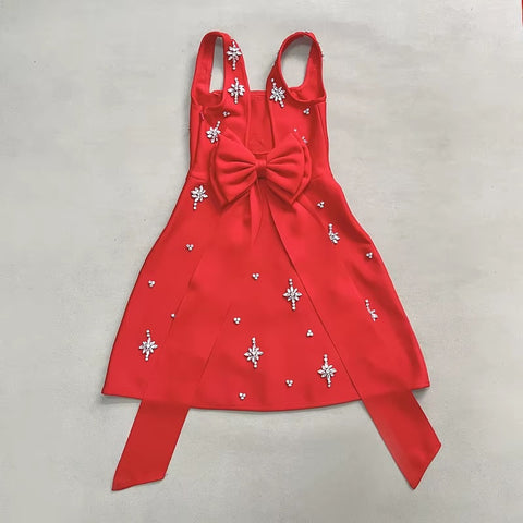 New Spaghetti Strap rosette Hand-sewn Rhinestones A-line dress CODE: KAR4991