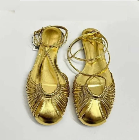 New Round Toe Brand Ankle Strap Travel Beach Flats CODE: KAR4994