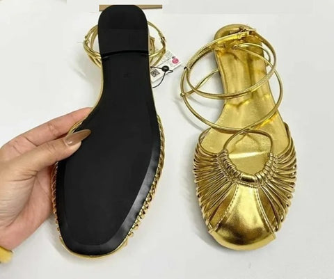 New Round Toe Brand Ankle Strap Travel Beach Flats CODE: KAR4994