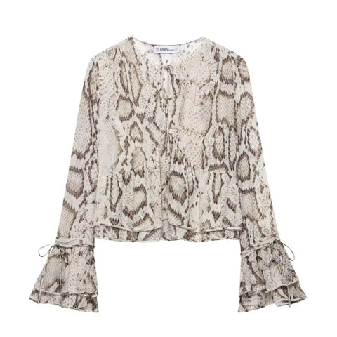 New Snake Skin Print Ruffles Loose Chic Chemise Tops and Wide Pent CODE: KAR4995