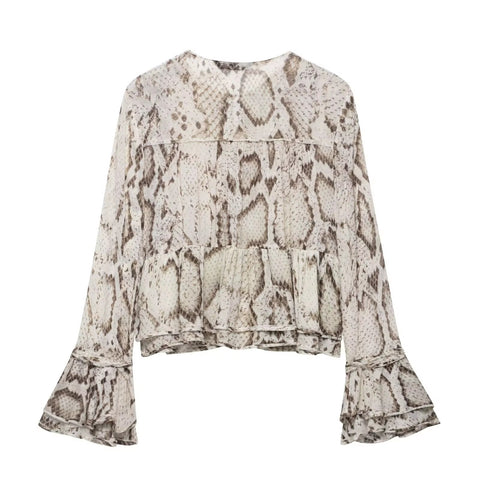 New Snake Skin Print Ruffles Loose Chic Chemise Tops and Wide Pent CODE: KAR4995