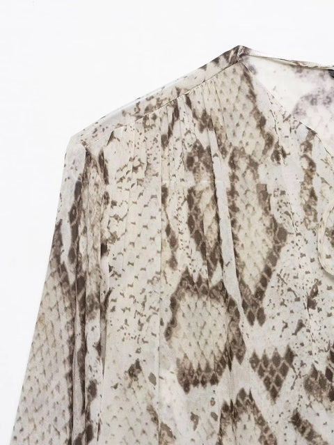 New Snake Skin Print Ruffles Loose Chic Chemise Tops and Wide Pent CODE: KAR4995