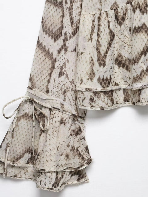 New Snake Skin Print Ruffles Loose Chic Chemise Tops and Wide Pent CODE: KAR4995