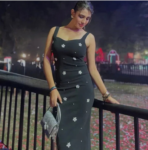 New Floral Print Fitted Waist Backless Long Dress CODE: KAR4997