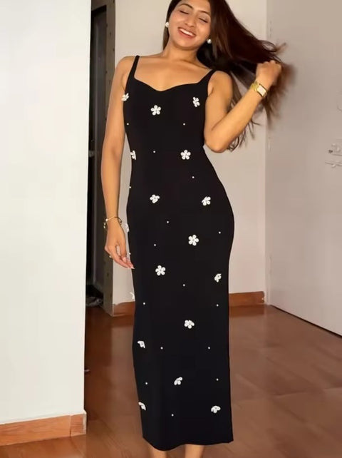 New Floral Print Fitted Waist Backless Long Dress CODE: KAR4997