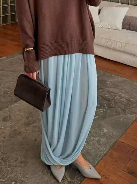 New Mesh Pleated High Waist Long Skirt CODE: KAR5008