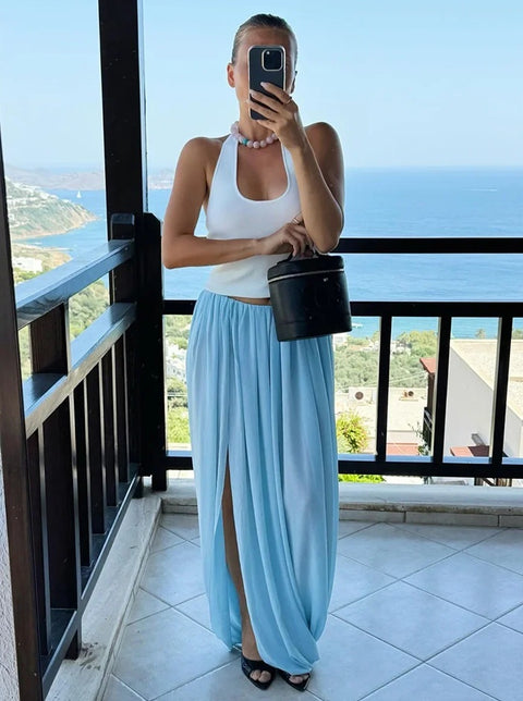 New Mesh Pleated High Waist Long Skirt CODE: KAR5008