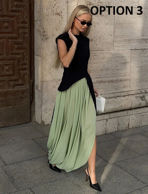 New Mesh Pleated High Waist Long Skirt CODE: KAR5008