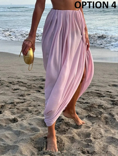 New Mesh Pleated High Waist Long Skirt CODE: KAR5008