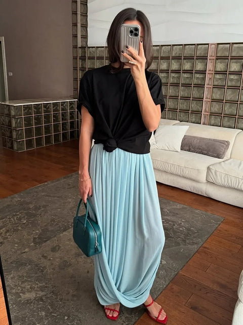 New Mesh Pleated High Waist Long Skirt CODE: KAR5008