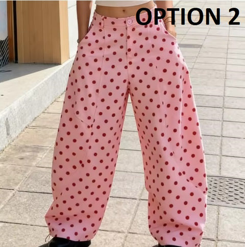 New Fashin Dot Print Casual Loose Fit Wide Pants CODE: KAR5015