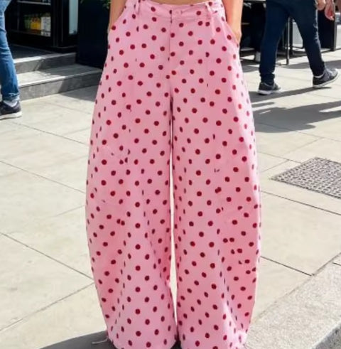 New Fashin Dot Print Casual Loose Fit Wide Pants CODE: KAR5015