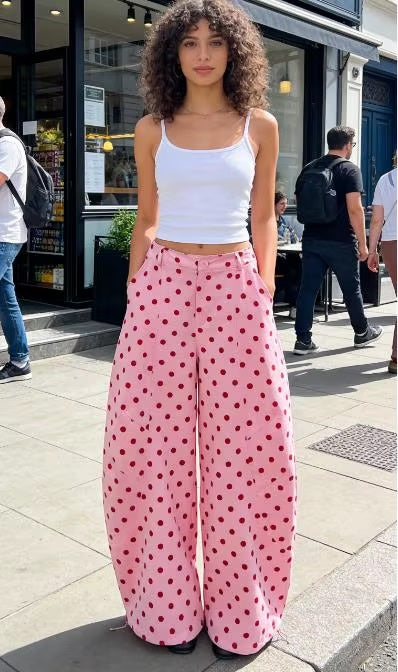 New Fashin Dot Print Casual Loose Fit Wide Pants CODE: KAR5015