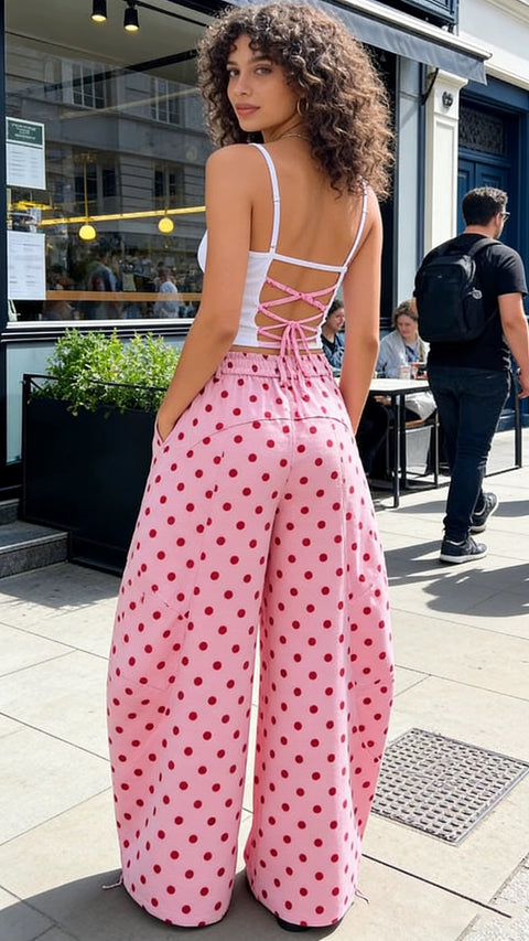 New Fashin Dot Print Casual Loose Fit Wide Pants CODE: KAR5015