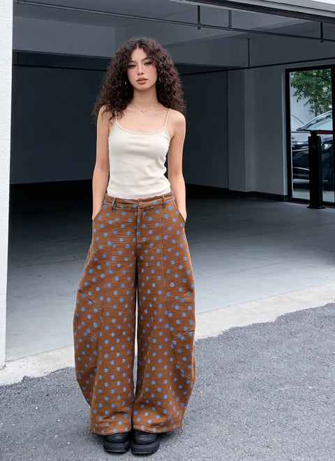 New Fashin Dot Print Casual Loose Fit Wide Pants CODE: KAR5015