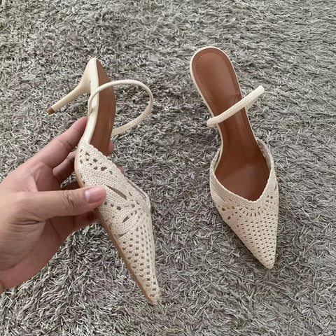 New Fashion Hollow Crochet Back Strap Breathable Knit Heels CODE: KAR5020