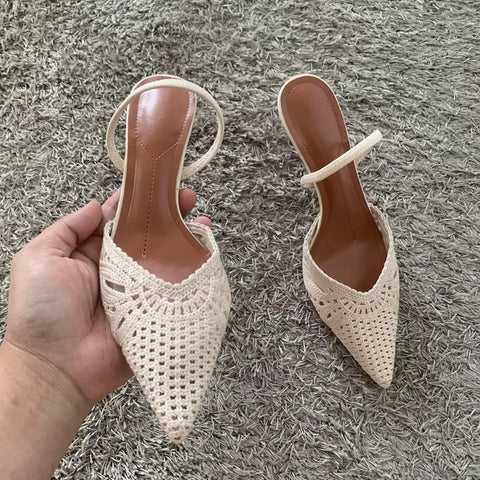 New Fashion Hollow Crochet Back Strap Breathable Knit Heels CODE: KAR5020