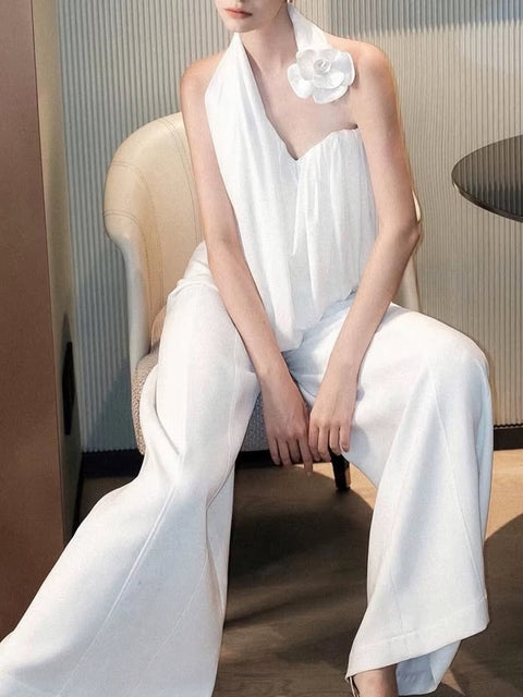 New Fashion Loose Sleeveless Halter Neck Wide Leg Jumpsuit CODE: KAR5021