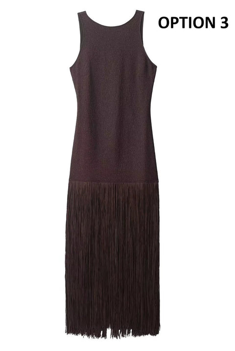 New Round Neck Sleeveless Fringe High Slit Bodycon Dress CODE: KAR5034