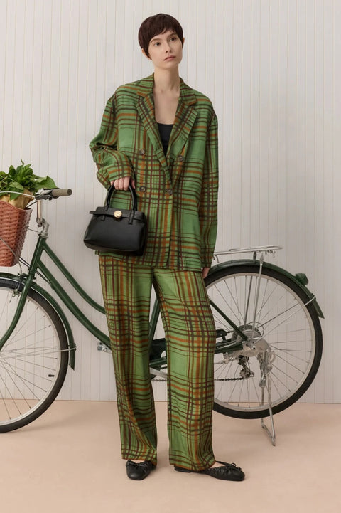 New Casual Loose Lapel Collar Plaid Shirt High-waisted Wide-leg Pants Sets CODE: KAR5036