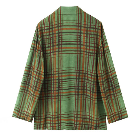 New Casual Loose Lapel Collar Plaid Shirt High-waisted Wide-leg Pants Sets CODE: KAR5036