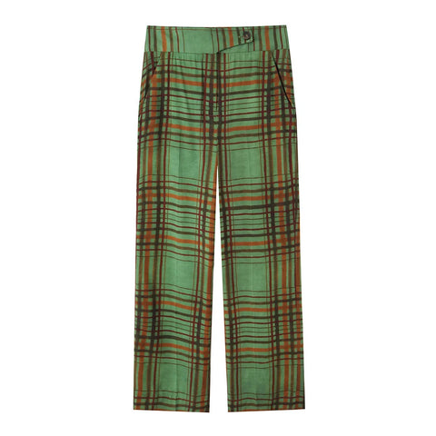 New Casual Loose Lapel Collar Plaid Shirt High-waisted Wide-leg Pants Sets CODE: KAR5036