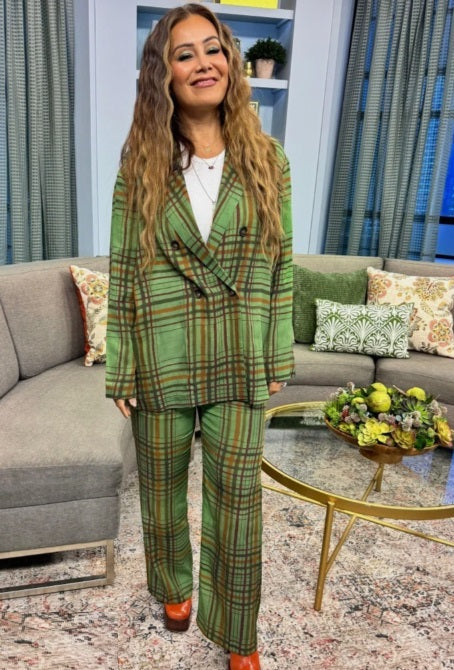 New Casual Loose Lapel Collar Plaid Shirt High-waisted Wide-leg Pants Sets CODE: KAR5036