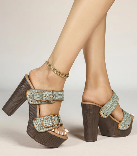 New fashionable straight strap rivet thick Sole high-heeled CODE: KAR5038