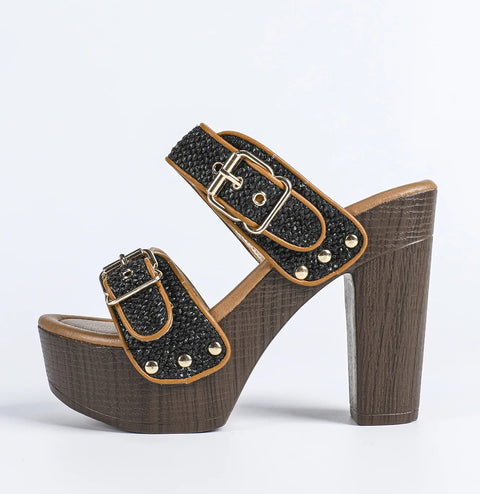 New fashionable straight strap rivet thick Sole high-heeled CODE: KAR5038
