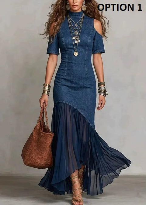 New Sexy Off-shoulder Short-sleeved Loose High-neck Long Dress CODE: KAR5040