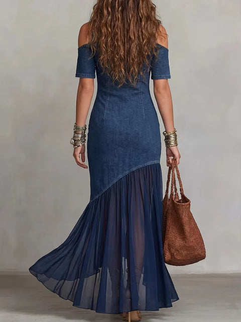 New Sexy Off-shoulder Short-sleeved Loose High-neck Long Dress CODE: KAR5040