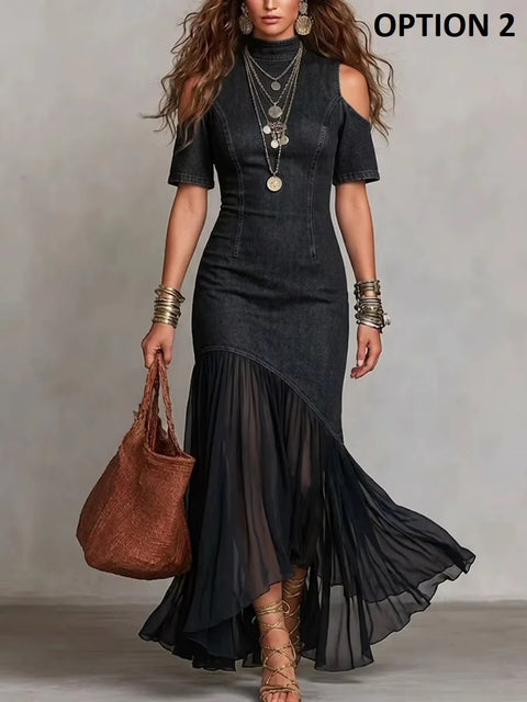 New Sexy Off-shoulder Short-sleeved Loose High-neck Long Dress CODE: KAR5040
