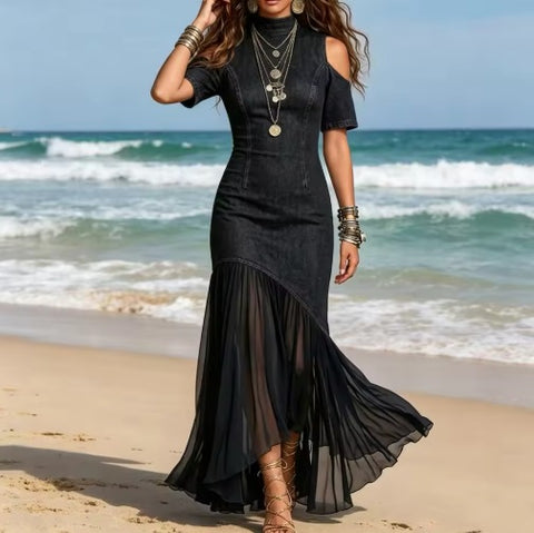 New Sexy Off-shoulder Short-sleeved Loose High-neck Long Dress CODE: KAR5040