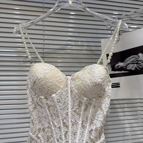 New Fashion Elegant Pearls Chain Lace Floral Slim Fishbone Camisole Top CODE: KAR5042