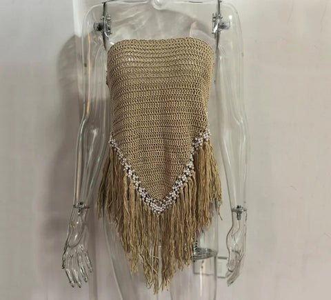 New Off Shoulder Strapless Fringe Patchwork Short Tank Top CODE: KAR5044